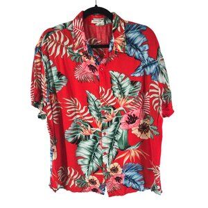 Eishopeer Mens Hawaiian Aloha Shirt Floral Palm Print Red Green XL